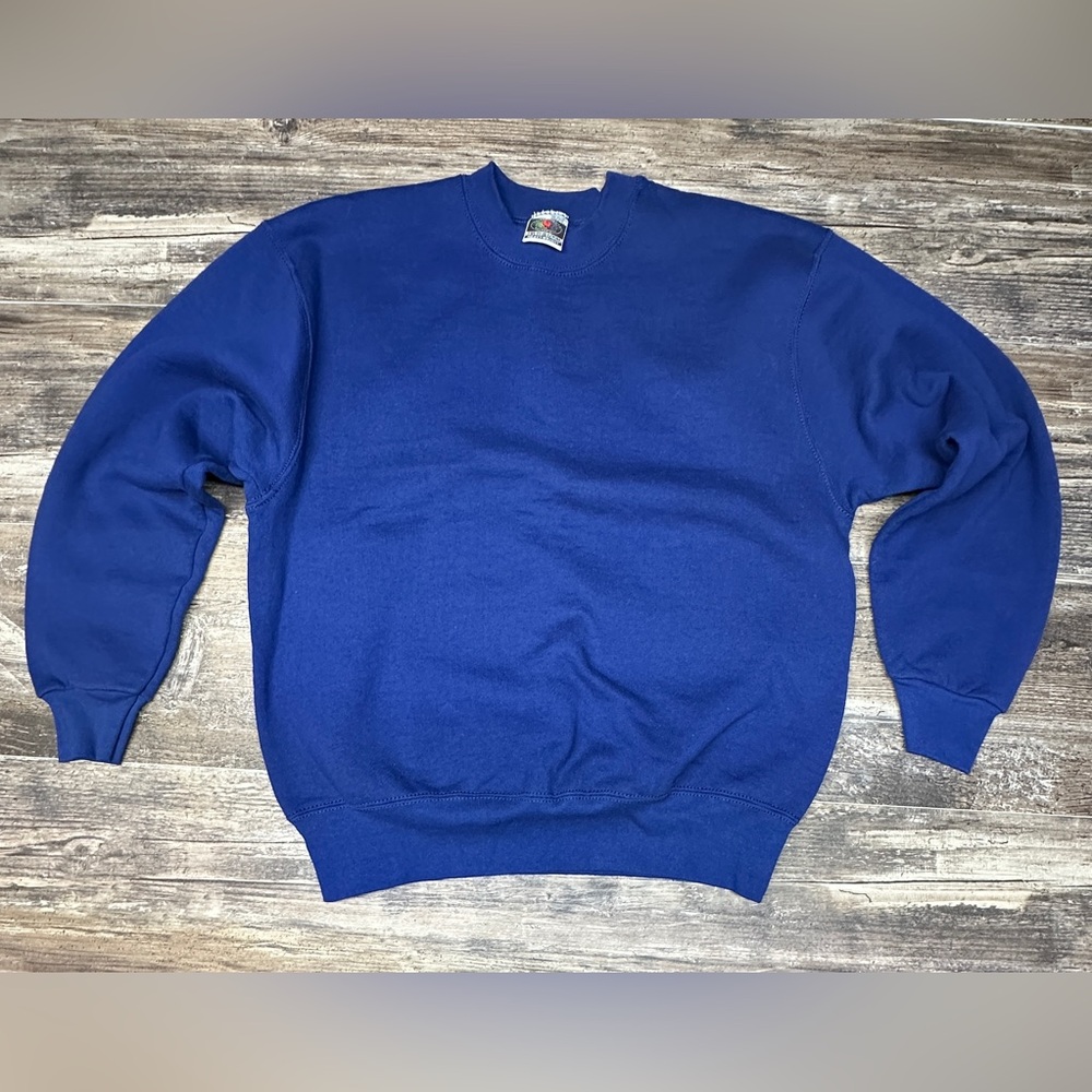 Vintage Fruit of the Loom Heavyweight Blank Crewneck USA L Blue - GUC
